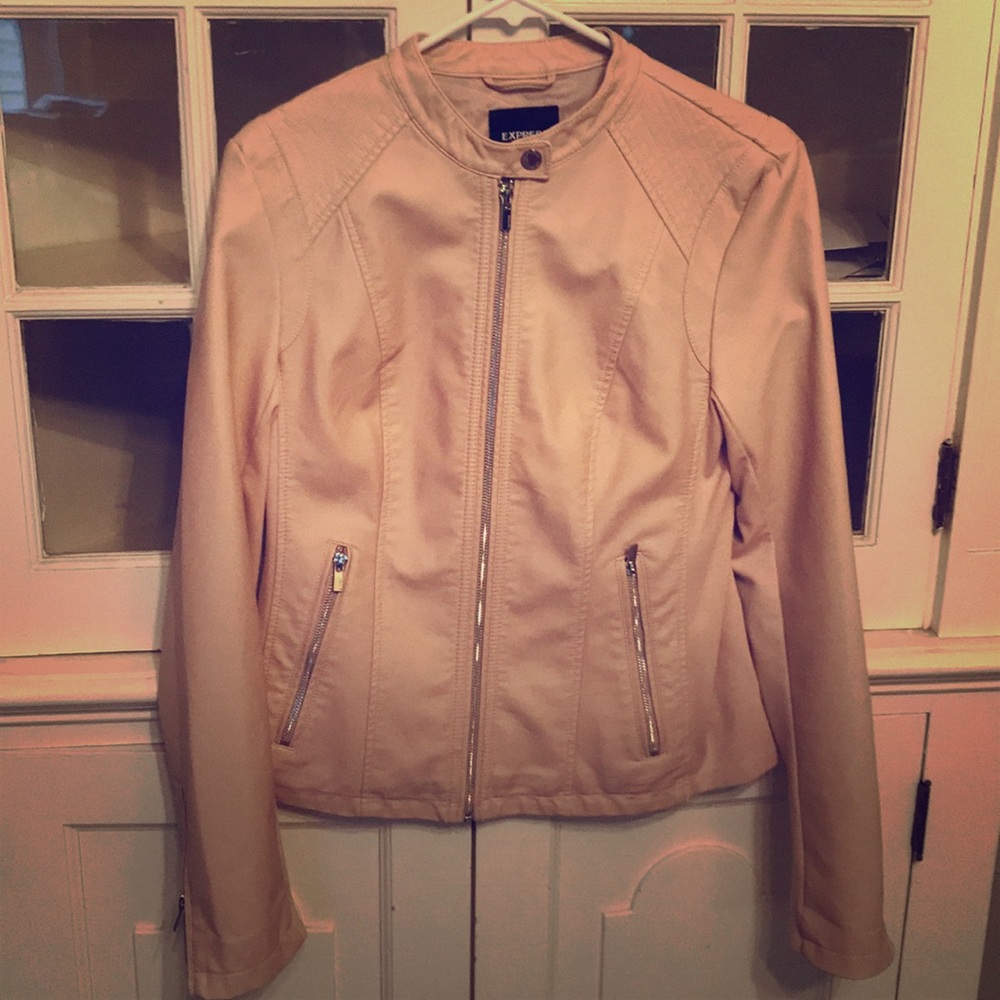 Faux leather double peplum jacket, pink